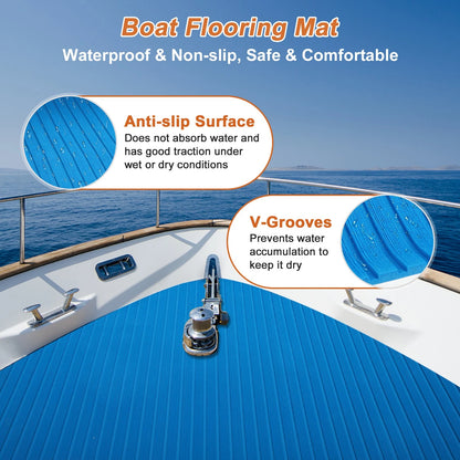 Boat Flooring Strip Cut EVA for Boat (96.06"L x 47.24"W) - Blue