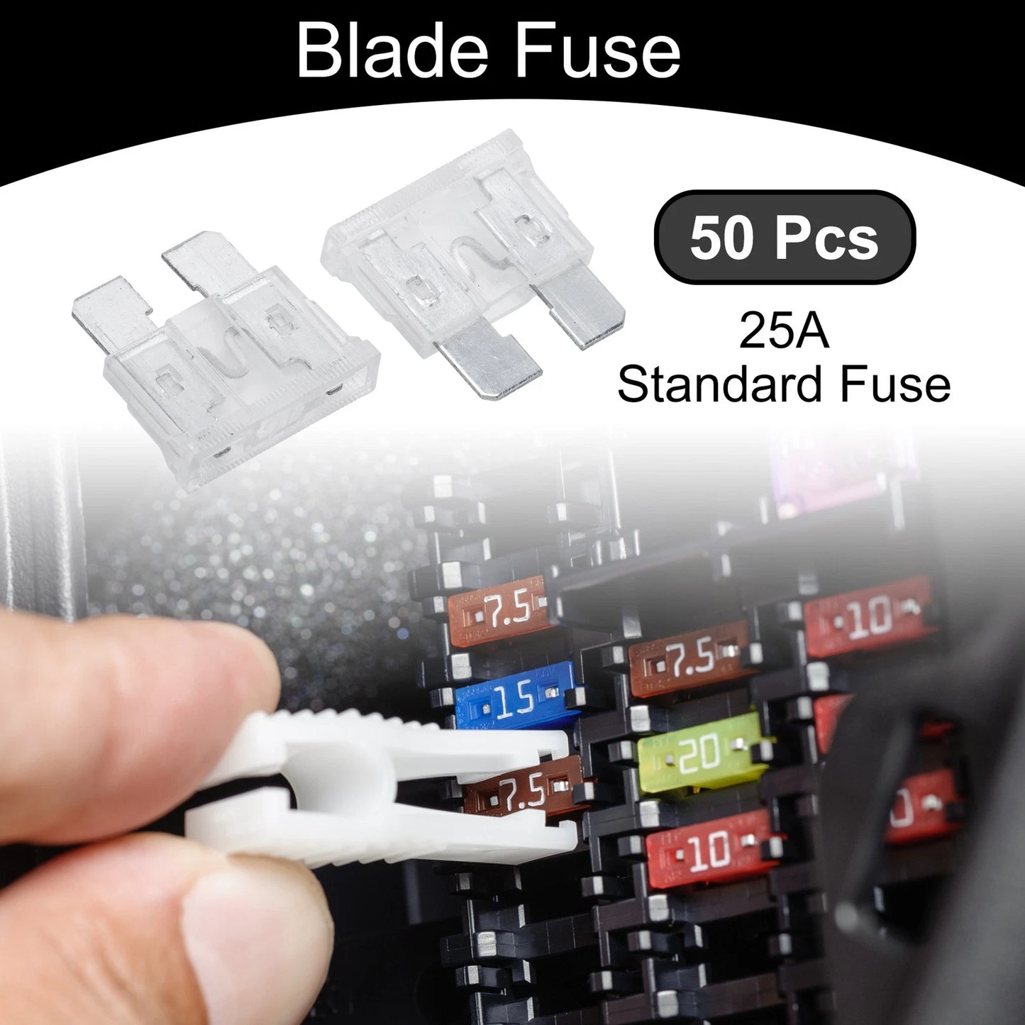 Set of 50 Standard 25A Blade Fuses for Car Boat Truck RV Motorcycle