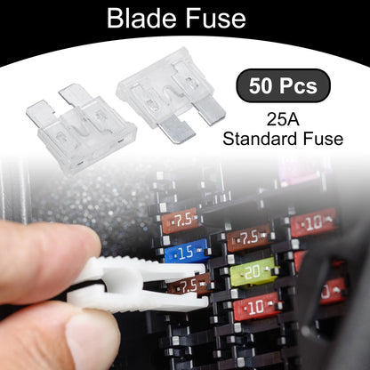 Set of 50 Standard 25A Blade Fuses for Car Boat Truck RV Motorcycle