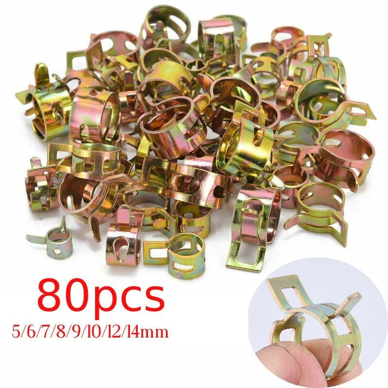 80pcs Automotive Vacuum Fuel Hose Pinch Spring Clip Clamp Fastener UK