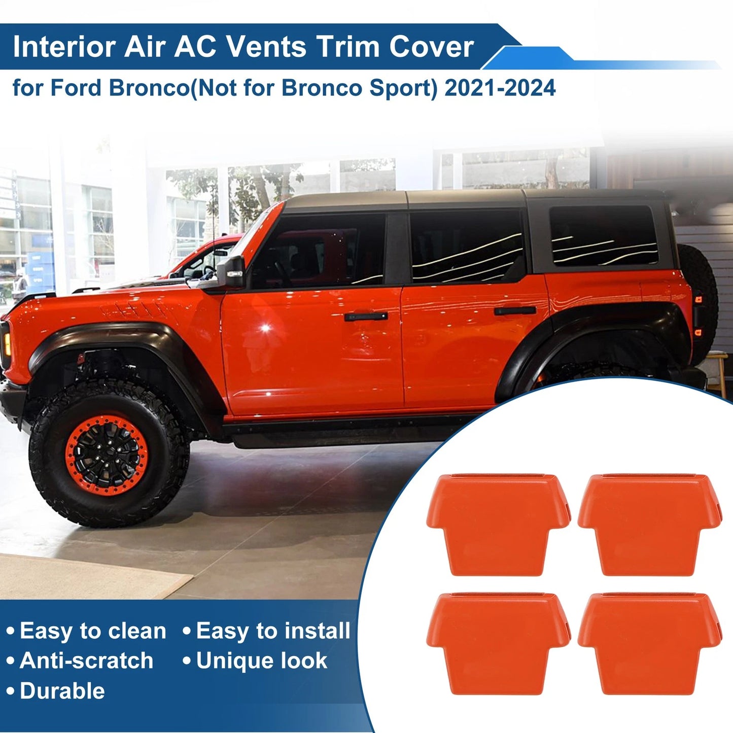 Set of 4 Air Condition Outlet Vent Trim Covers for Ford Bronco (2021–2024) Orange
