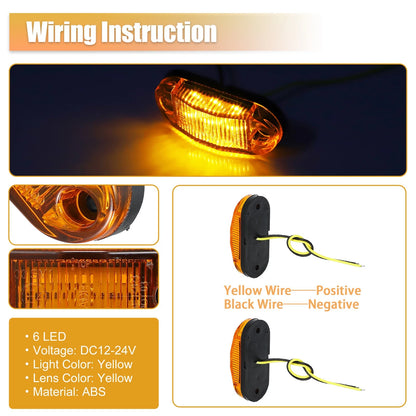 10pcs 6 LED Side Marker Lights for Trailer (12V-24V) Amber Oval