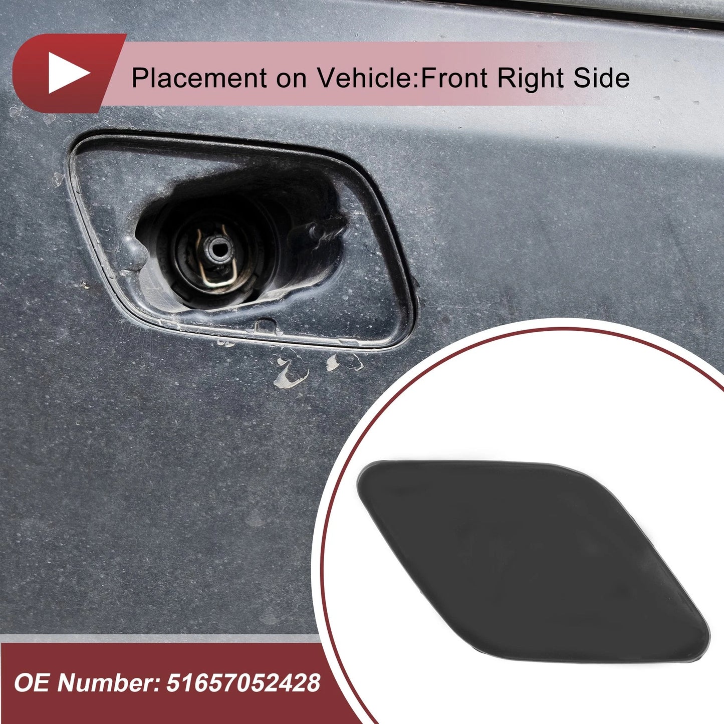 Front Right Bumper Trim Nozzle Cover for BMW X6 (2008–2014) No. 51657052428 Black