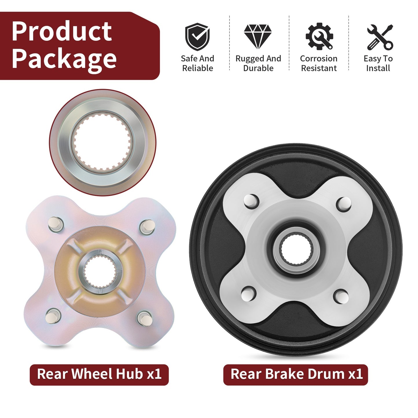 Rear Brake Drum and Wheel Hub Set for Yamaha Kodiak 400 (1993–1999)