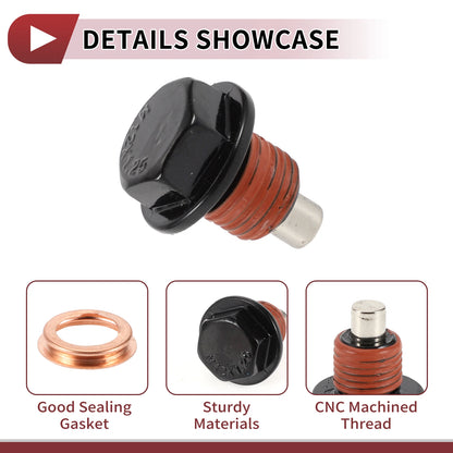 Set of 1 Oil Drain Plug for Nissan Infiniti (No. 1102601M02) Black Red