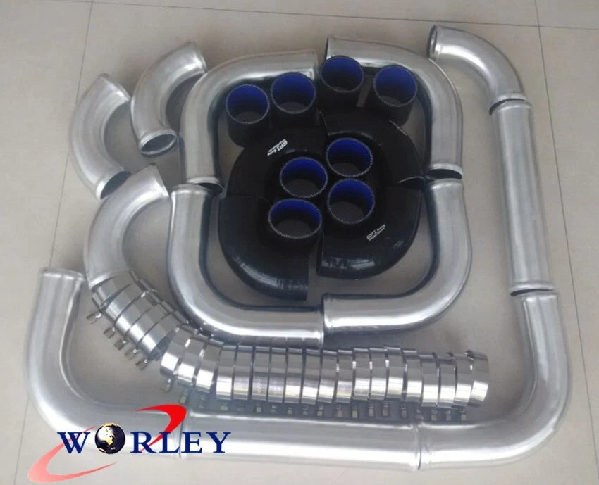 2.25" Black Aluminum Intercooler Turbo Piping Kit for Universal Fit