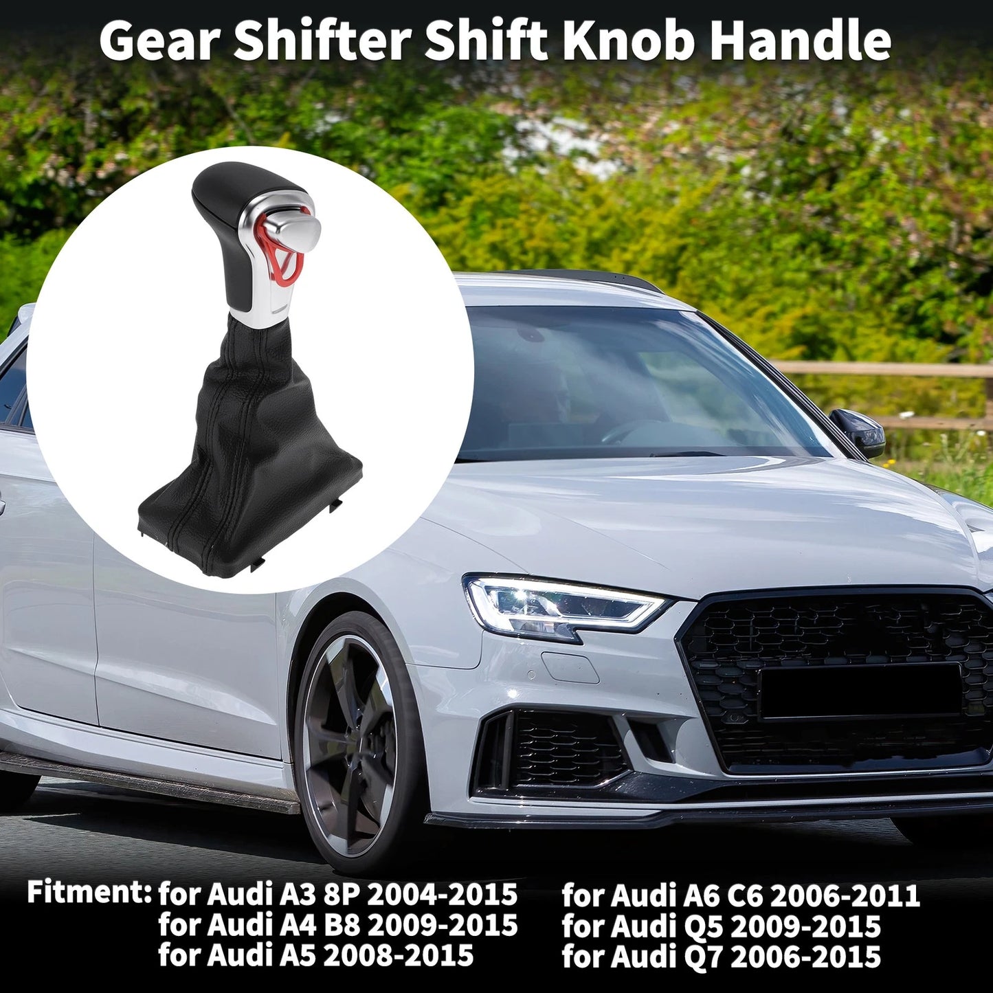Gear Shift Knob Handle for Audi A3 8P (2004–2015) Plastic Faux Leather