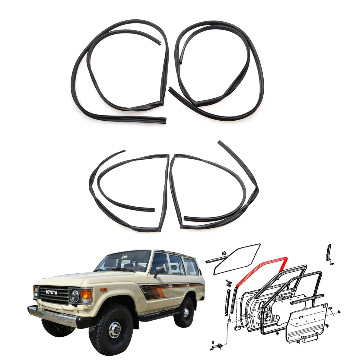 Rear Door Glass Run Channel for Toyota Land Cruiser BJ60 BJ61 FJ60 FJ62 HJ61 (1980–1990)