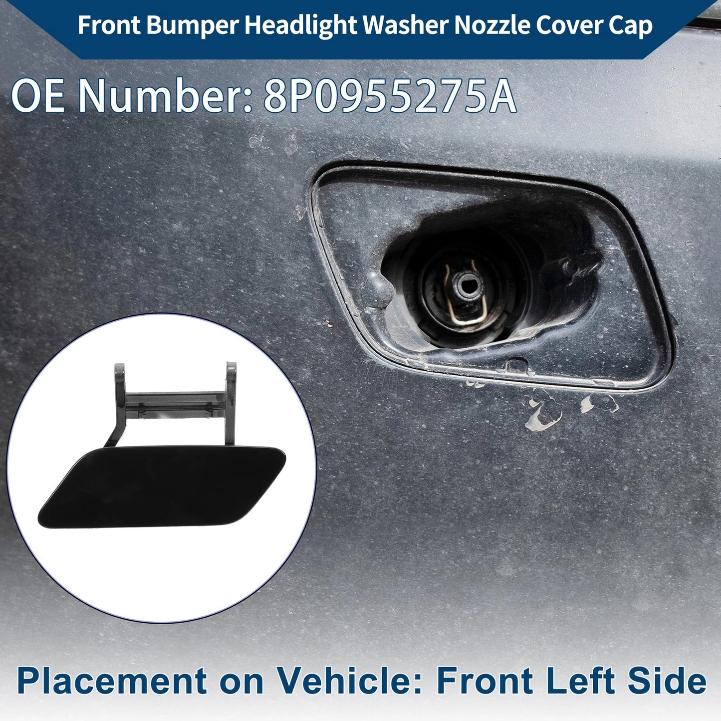 Front Left Washer Nozzle Cover Cap for Audi A3 (2008–2014) 1 Pcs Black