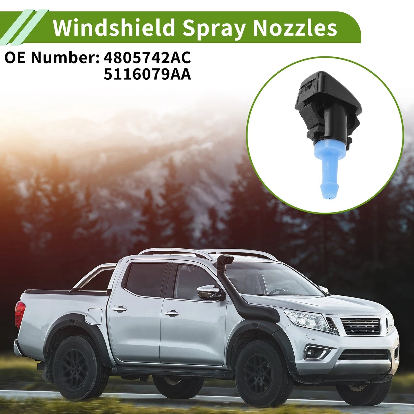 Set of 1 Windshield Washer Nozzle w/ Hose Connector for Dodge (No.4805742AC/5116079AA)