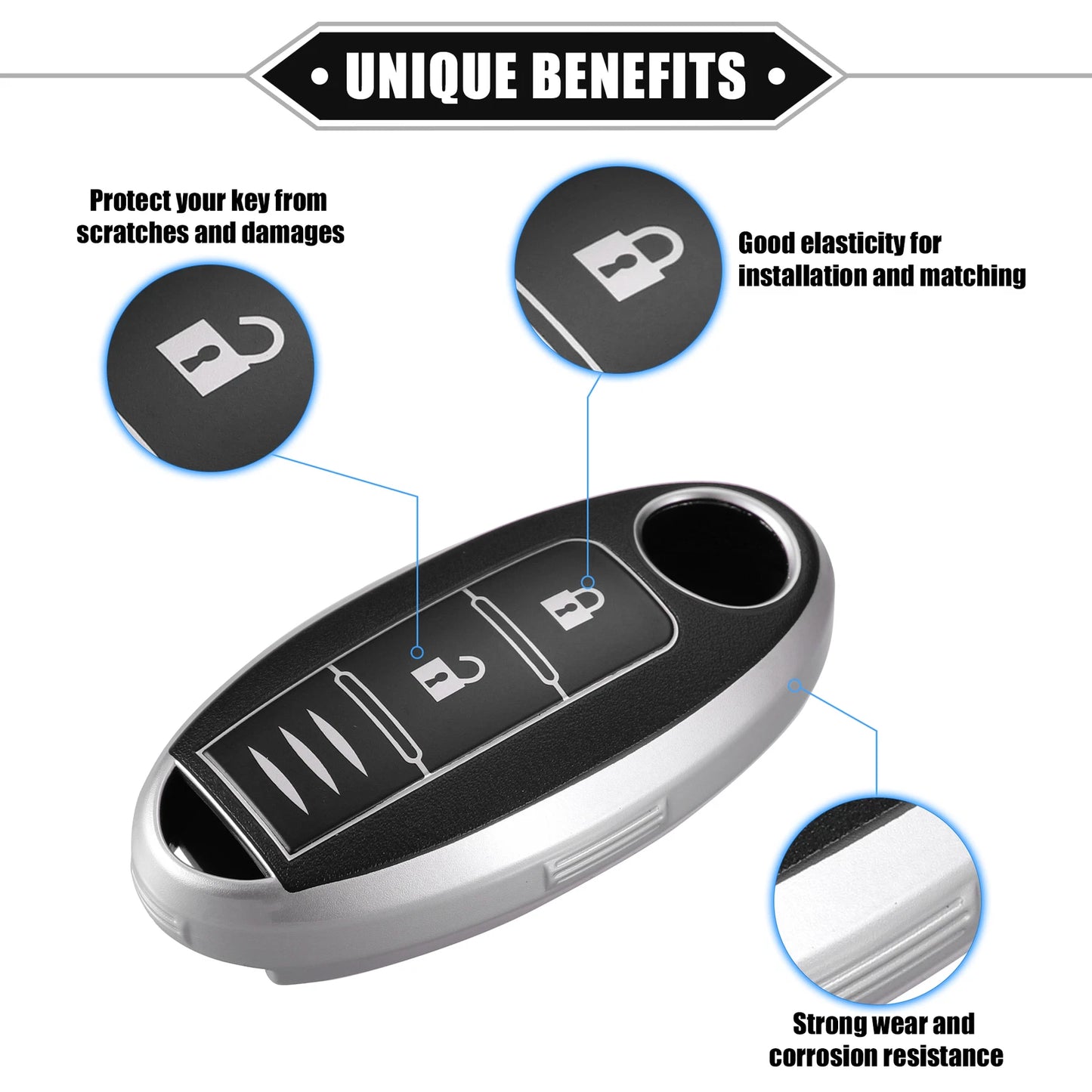 3 Button Key Fob Cover for Nissan Serena, X-Trail (2016–2023) TPU Black