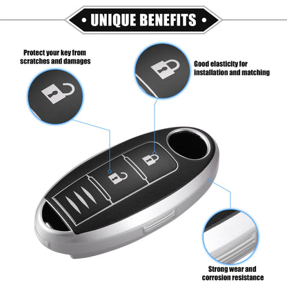 3 Button Key Fob Cover for Nissan Serena, X-Trail (2016–2023) TPU Black