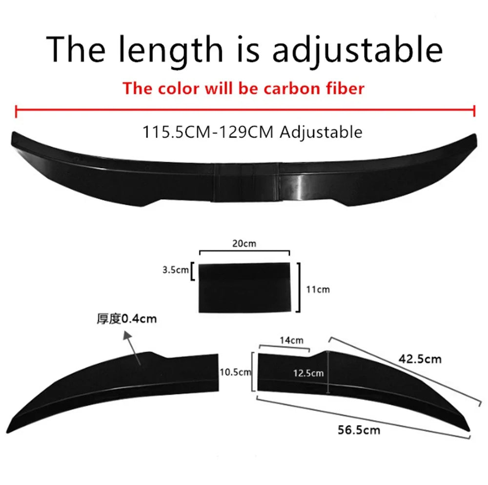 Adjustable Carbon Fiber Rear Trunk Spoiler Lip for Universal Fit (N/A)