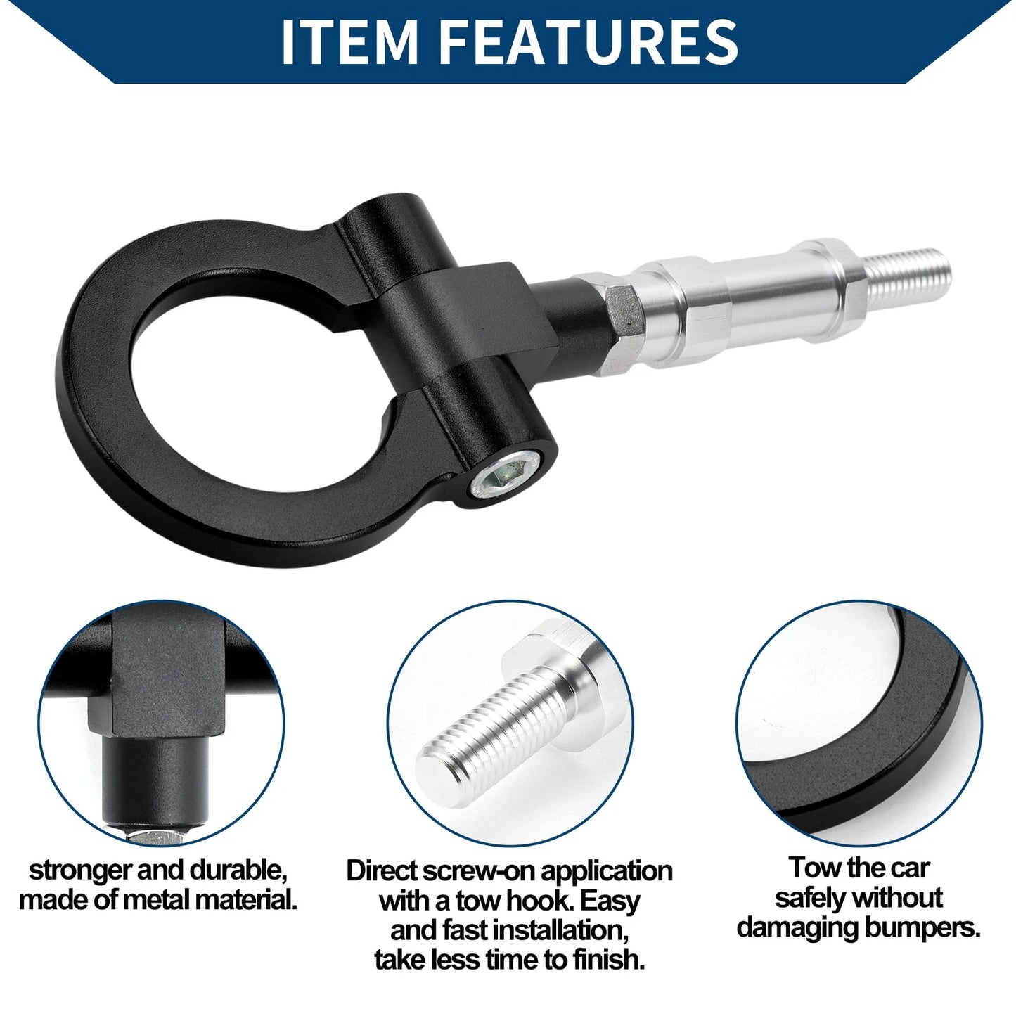 Tow Hook for Honda S2000 (2000–2009) - Metal Towing Hook Ring, Black