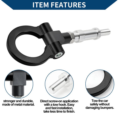 Tow Hook for Honda S2000 (2000–2009) - Metal Towing Hook Ring, Black