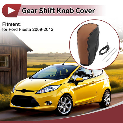 1Pc Gear Shift Knob Cover for Ford Fiesta (2009–2012) Brown Faux Leather