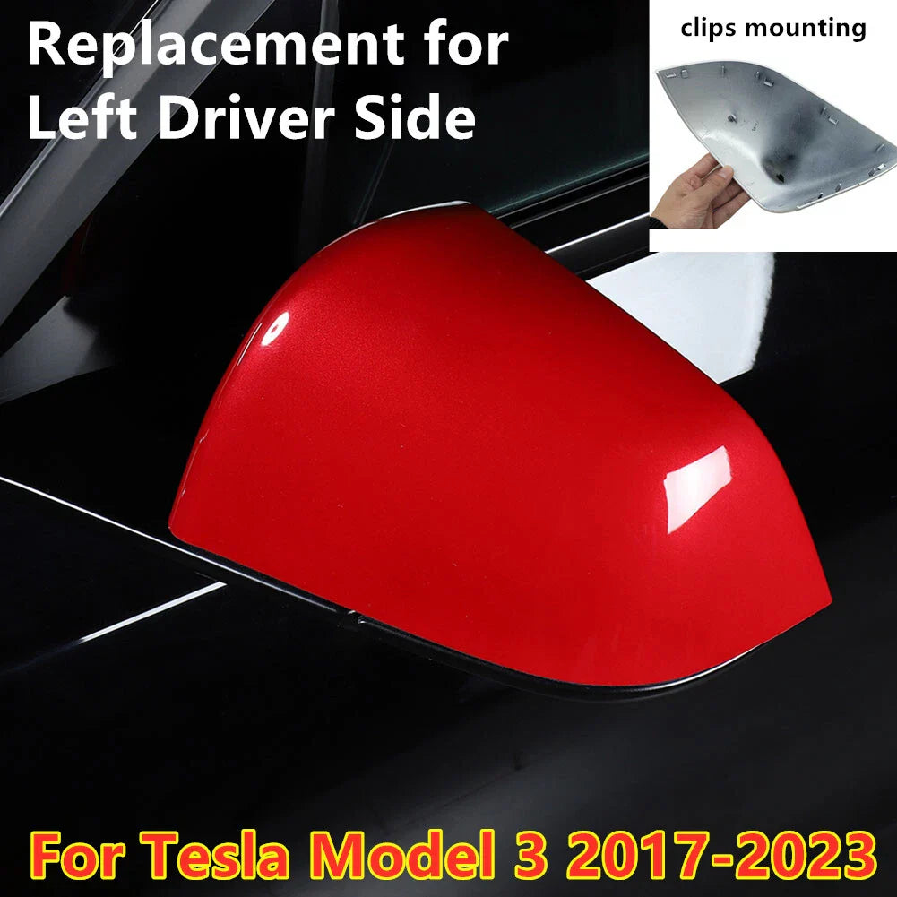 1x Red Left Driver Side Mirror Rearview Cover Cap for Tesla Model 3 (2017–2022)