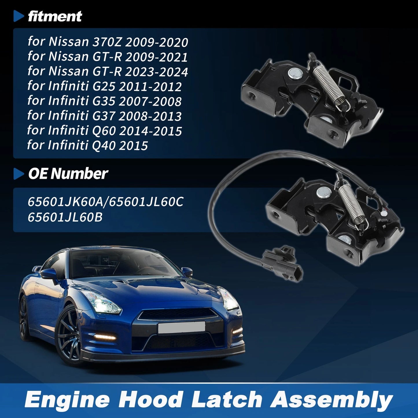 Set of 2 Hood Latch Assembly for Nissan GT-R (2009–2021) 65601JK60A/65601JL60C