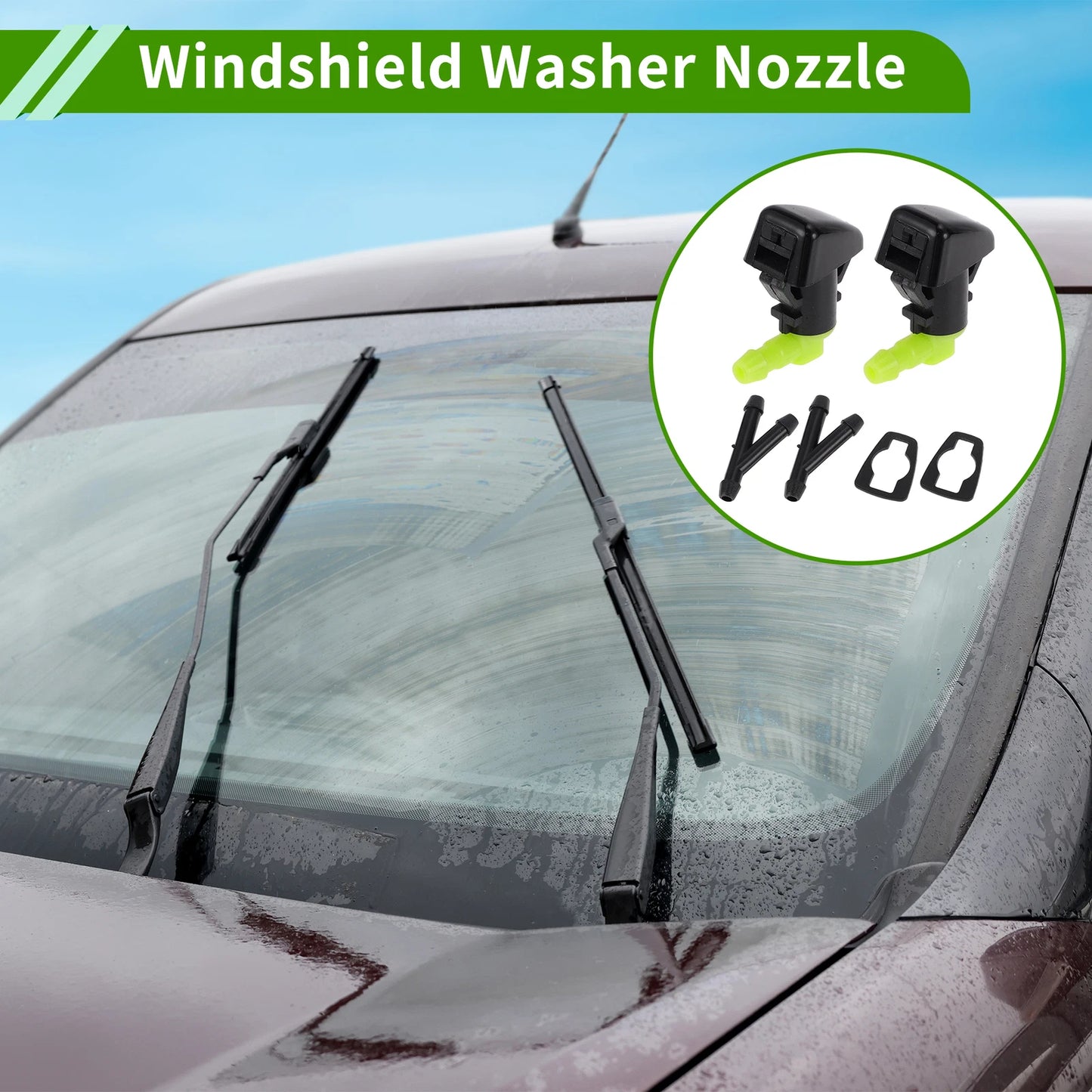 Windshield Washer Nozzle Set of 2 with Y Hose Connector for Ford Edge (2011–2015)
