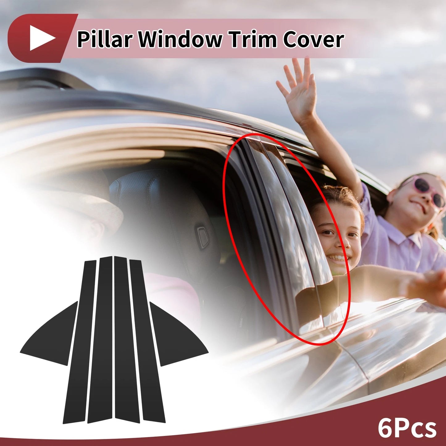 Set of 6 Car Door Pillar Window Trim for Honda Civic (1992–1995) Black