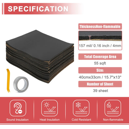 Set of 4 Sound Deadening Mats for Automotive Use (157mil, 4mm, 55sqft)