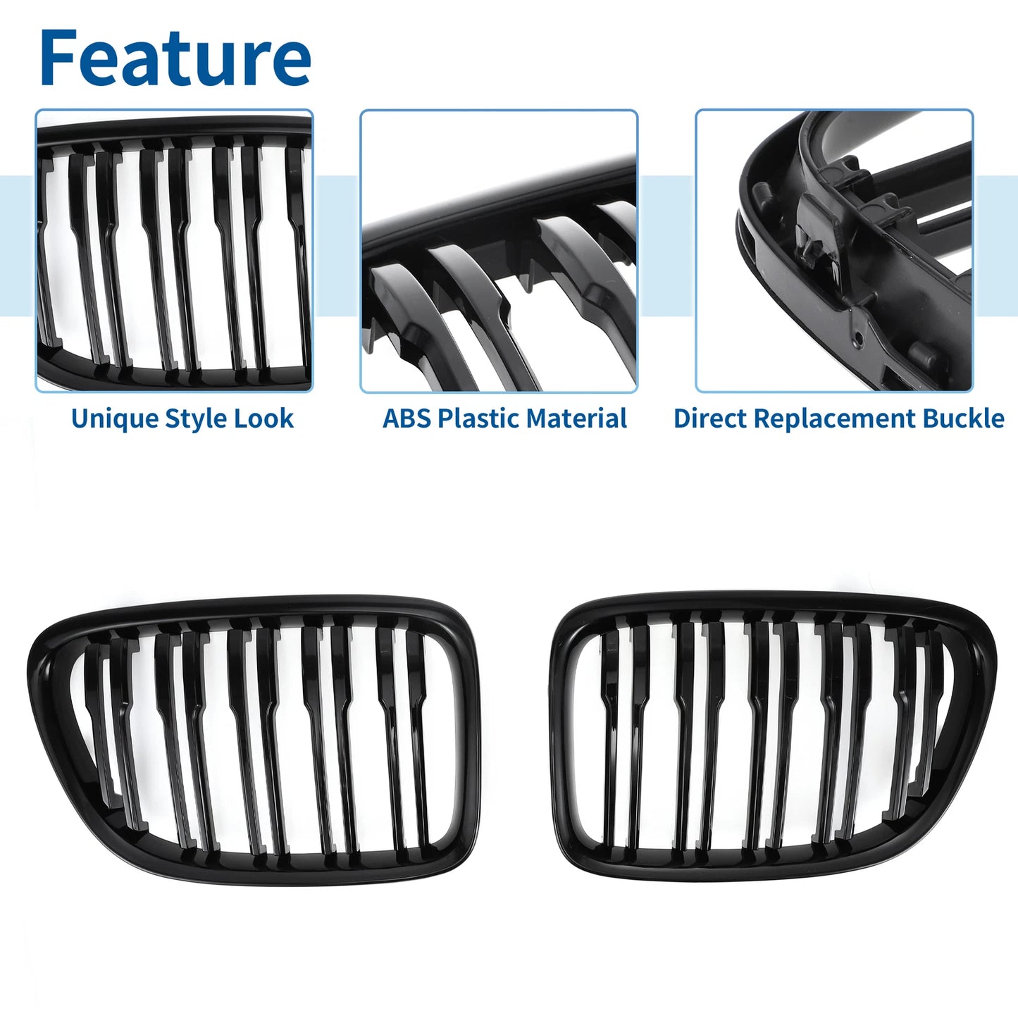 1 Pair Front Upper Bumper Grille for BMW X1 E84 (2009–2015) Gloss Black