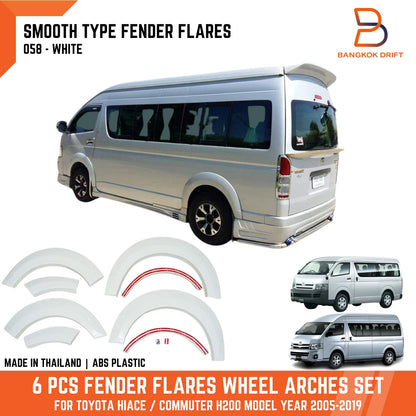 6 x White Fender Flares Wheel Arches for Toyota Hiace Commuter (2005-2019)