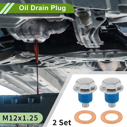 Set of 2 M12x1.25 Copper Oil Drain Plug with Gasket for Car