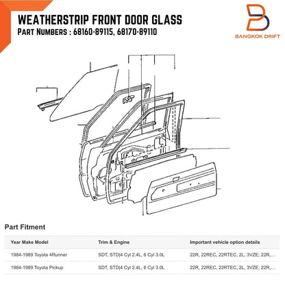 Outer Inner Weatherstrip Door Seal for Toyota Hilux 4Runner (1984-1988)