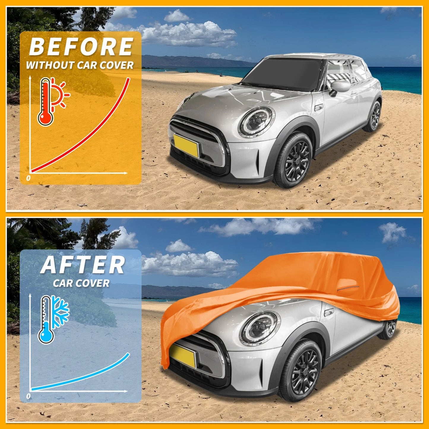 Waterproof Car Cover for Mini Cooper 4DR (2002–2002) 210D-PU Orange