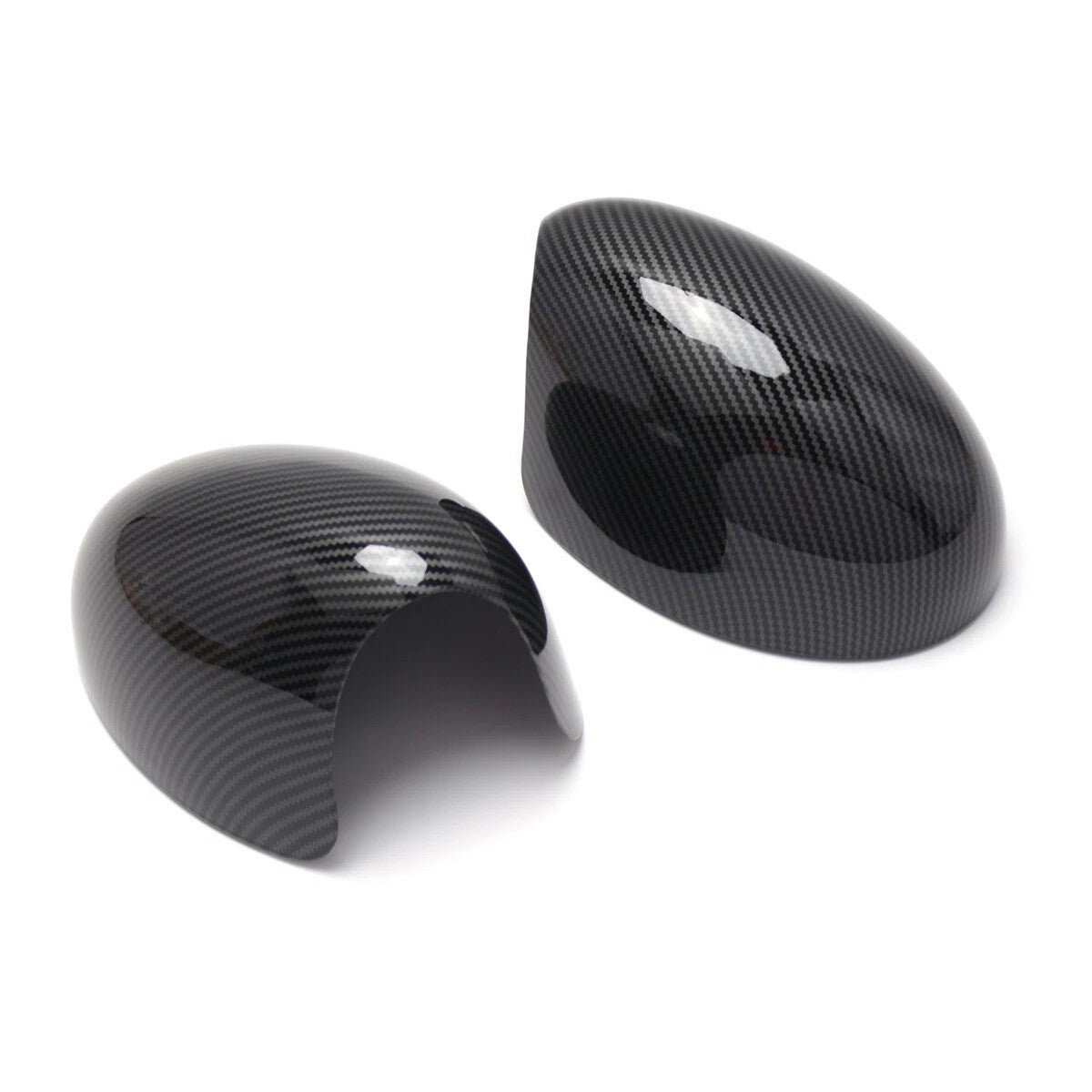 Set of 2 Black Carbon Clip-on Mirror Cover Caps for BMW Mini Cooper (2000–2008)