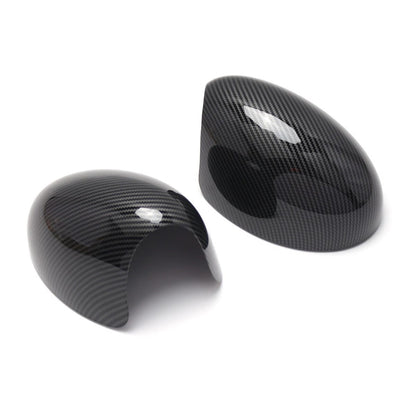 Set of 2 Black Carbon Clip-on Mirror Cover Caps for BMW Mini Cooper (2000–2008)