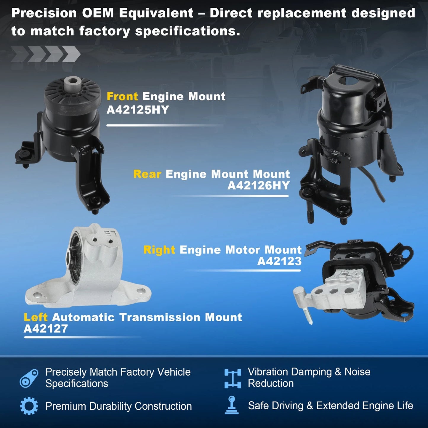 4X Engine Motor Trans Mount Set for Toyota Camry (2018–2025) Avalon (2019–2022) 2.5L L4