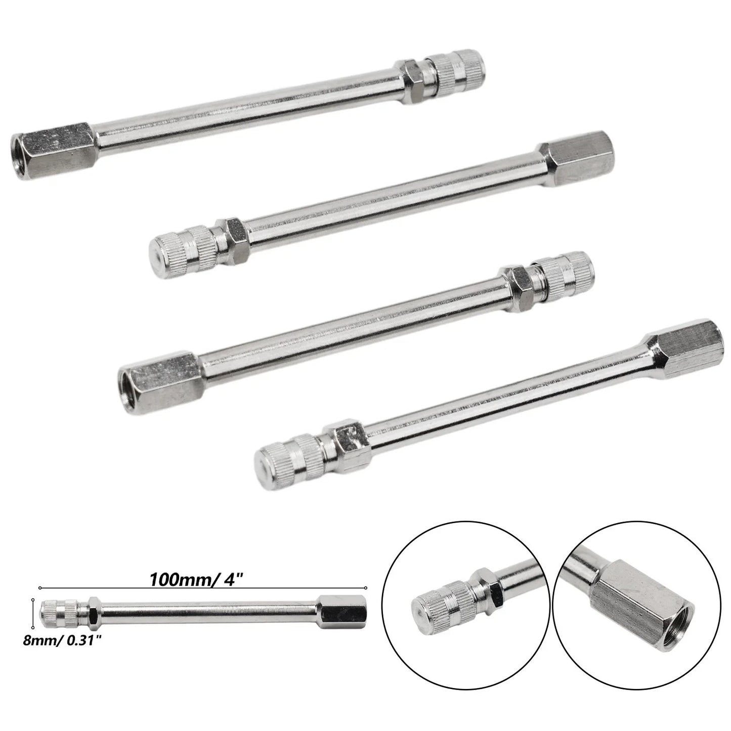 4pcs Tyre Wheel Valve Extension Extender Cap Metal Stem for Auto Car Truck