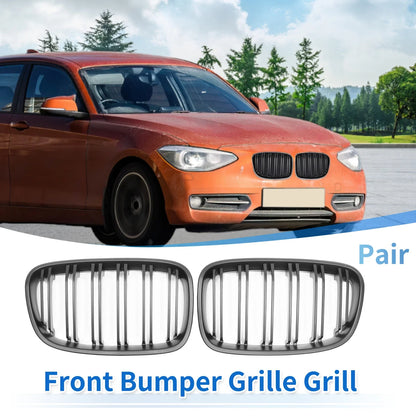 1 Pair Front Upper Bumper Grille Matte Black for BMW 1 Series (2011-2014)