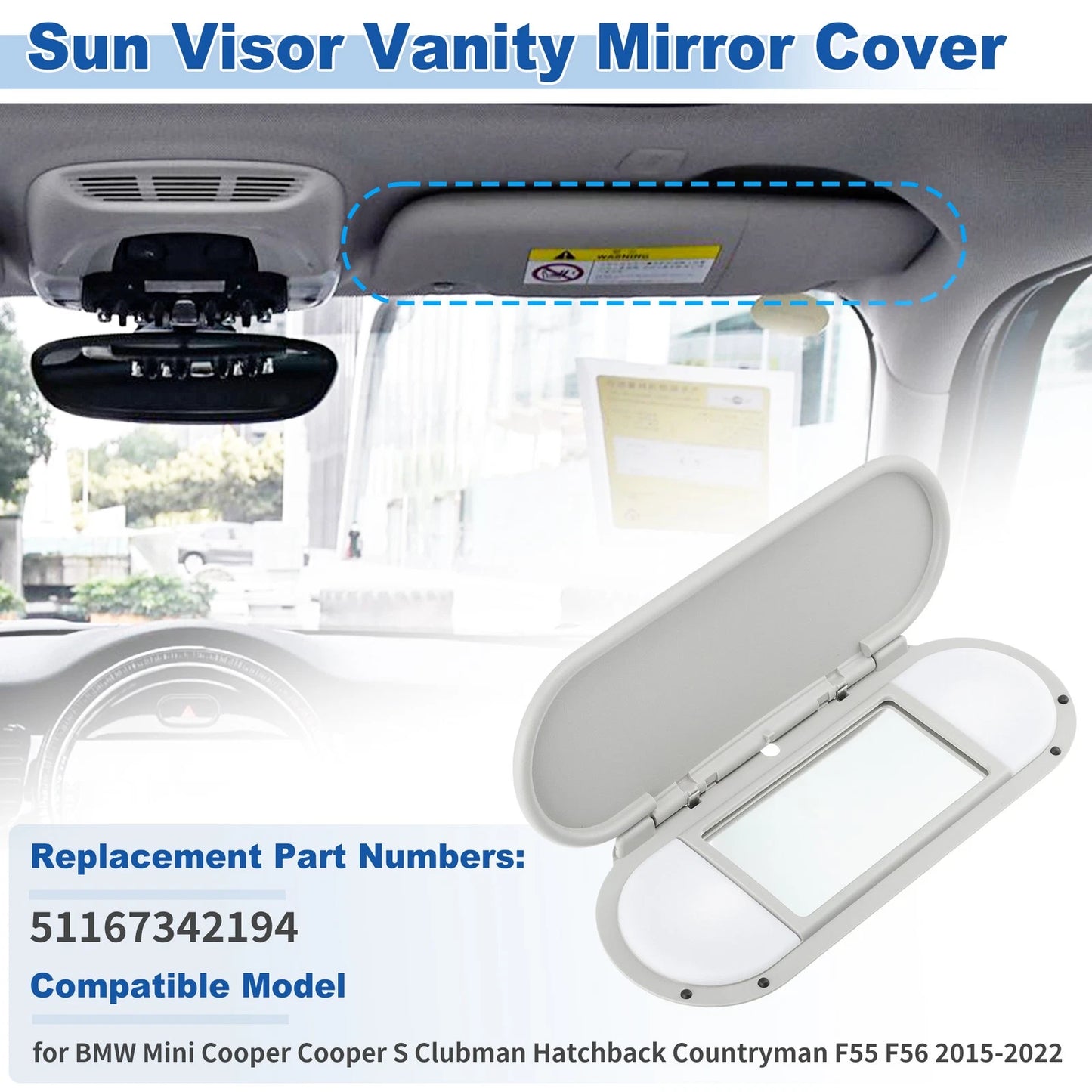Sun Visor Vanity Mirror Cover for BMW Mini Cooper F55 F56 F60 (2015–2022)