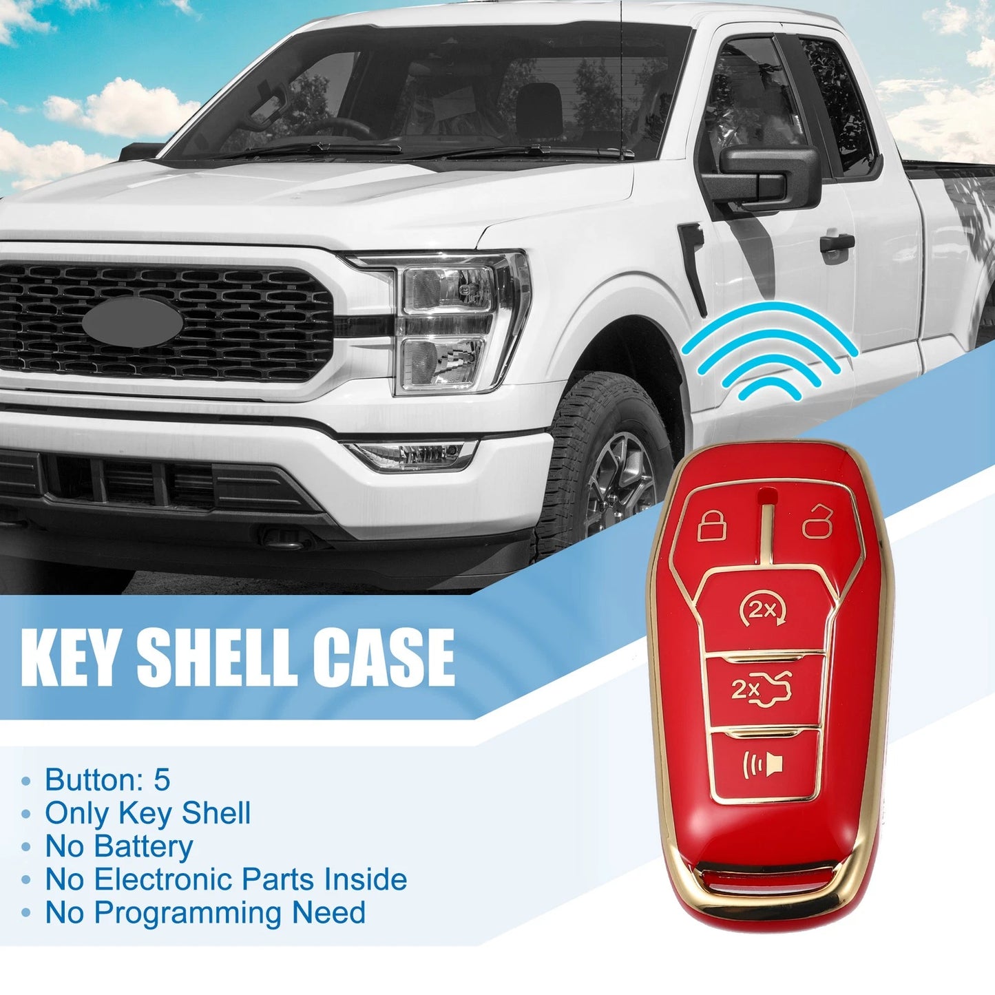 TPU Remote Key Fob Case Cover 5 Button for Ford Fusion F150 (2013–2020)