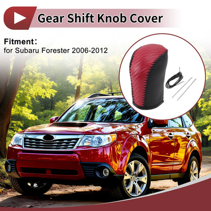 1 Pc Gear Shift Knob Cover for Subaru Forester (2006–2012) Red Faux Leather