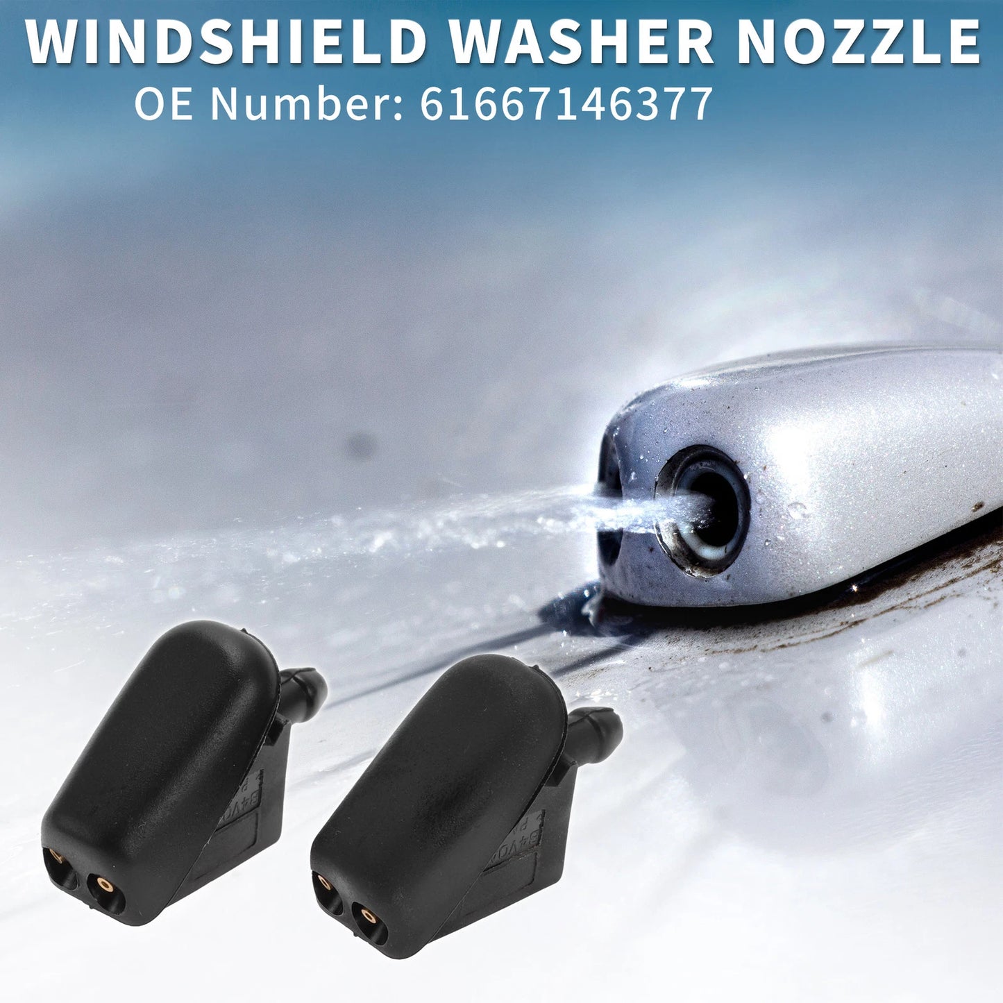 Set of 2 Front Windshield Washer Nozzles No. 61667146377 for Mini Cooper (2002–2013)