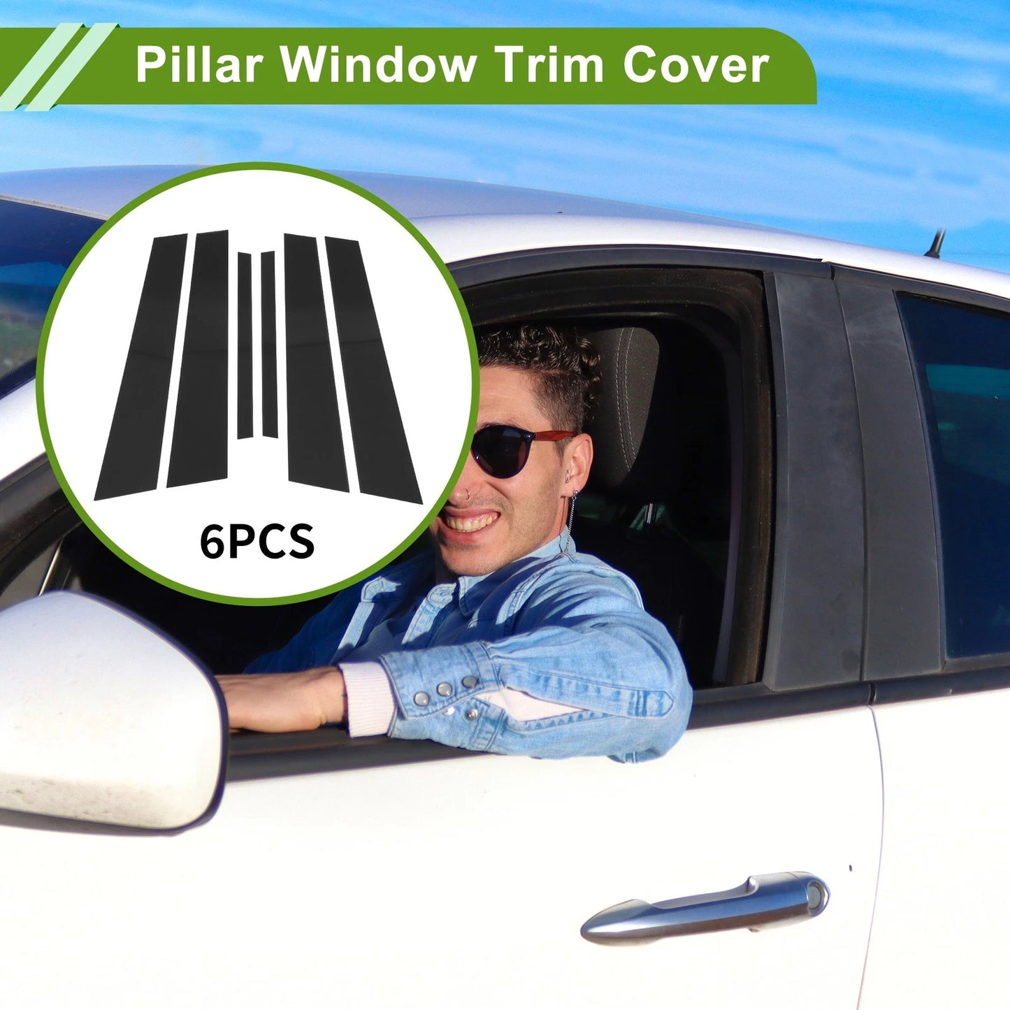 6 Pcs Door Pillar Window Trim for BMW 3-Series (1999–2005) Black