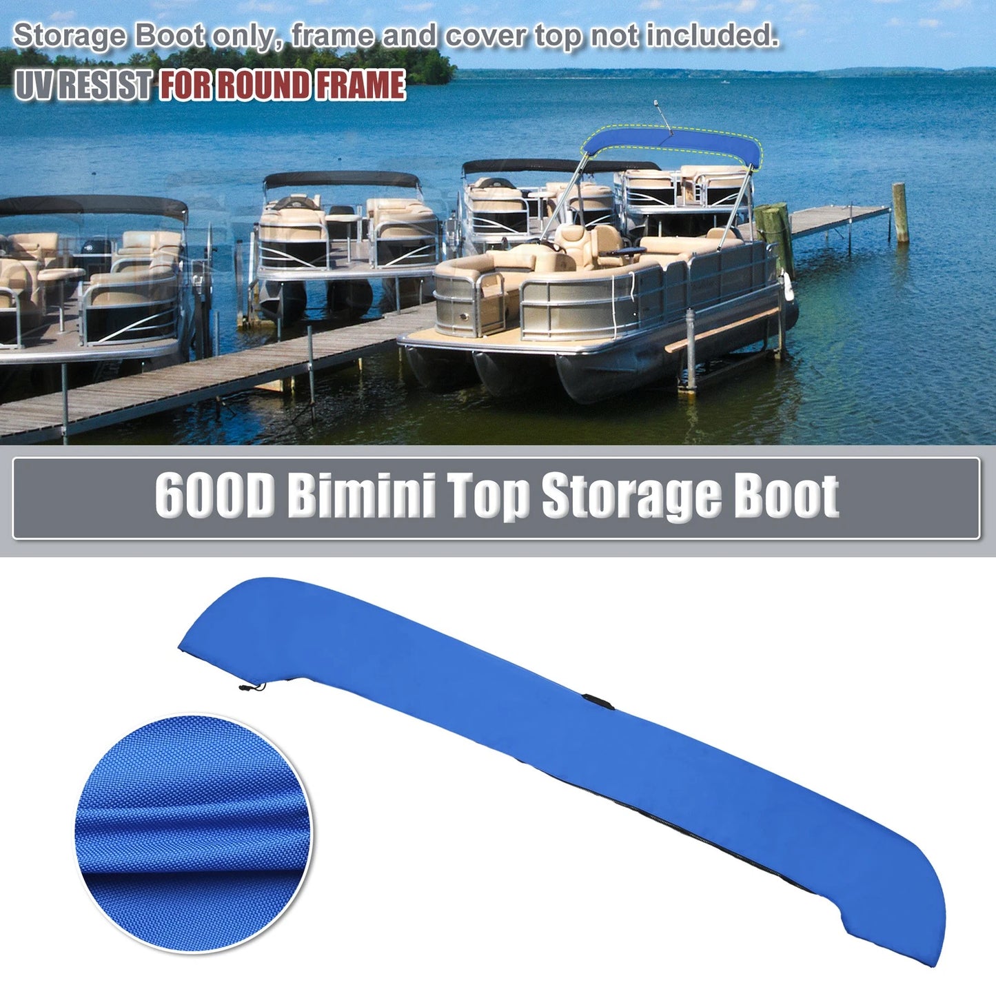Bimini Top Storage Boot Cover for Boat (91"-96" Width) - Pacific Blue