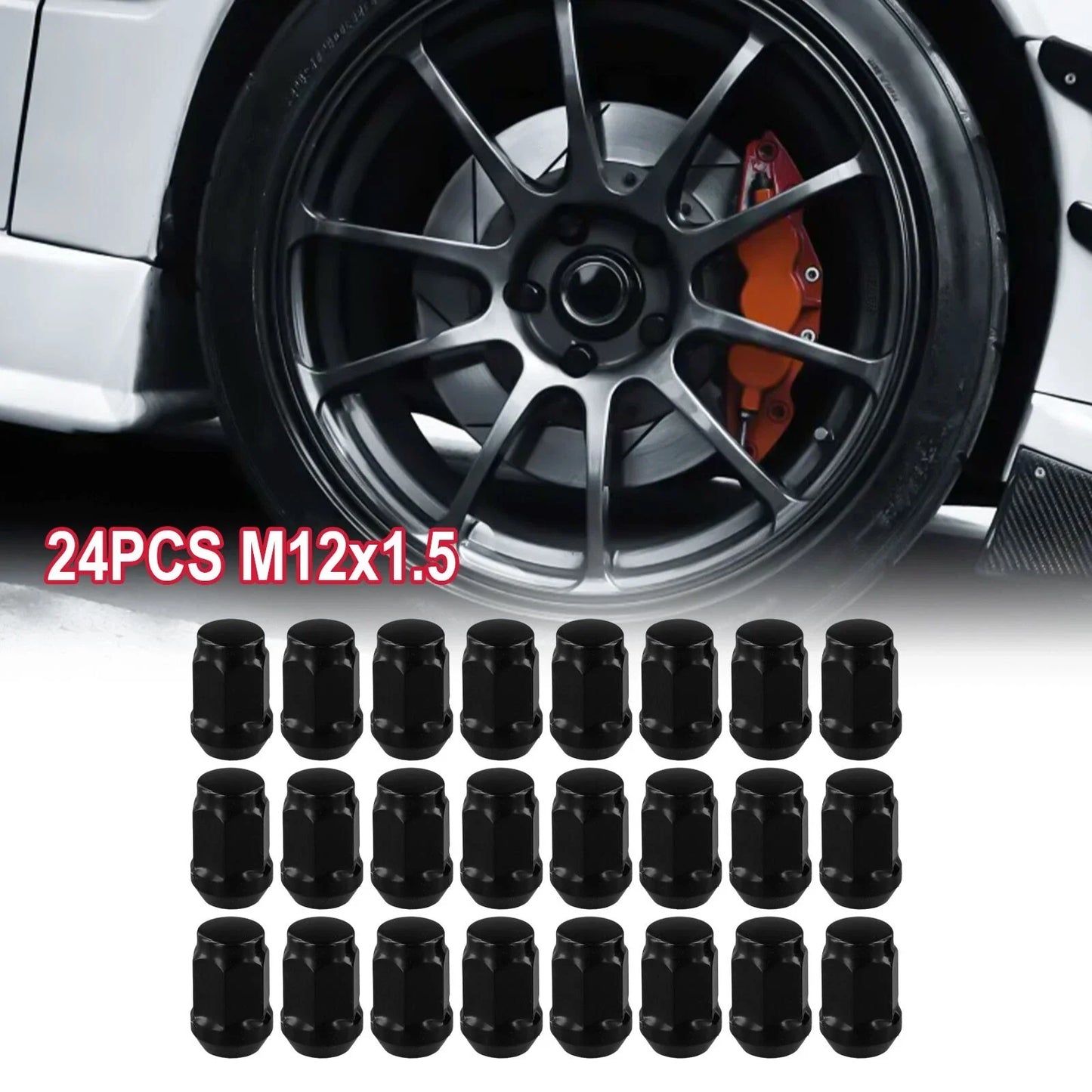 24 Pcs / M12x1.5 / Wheel-Nuts Black Lug Nut Socket for Land Cruiser Prado Ford