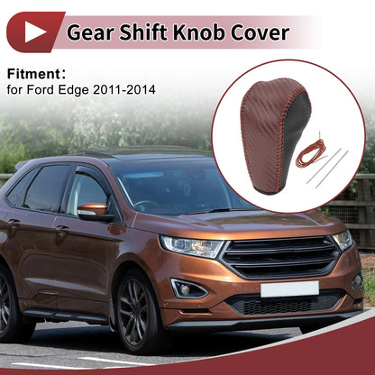 1 Pc Gear Shift Knob Cover for Ford Edge (2011–2014) Brown Faux Leather