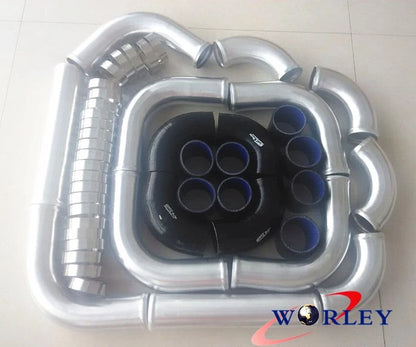 2.25" Black Aluminum Intercooler Turbo Piping Kit for Universal Fit