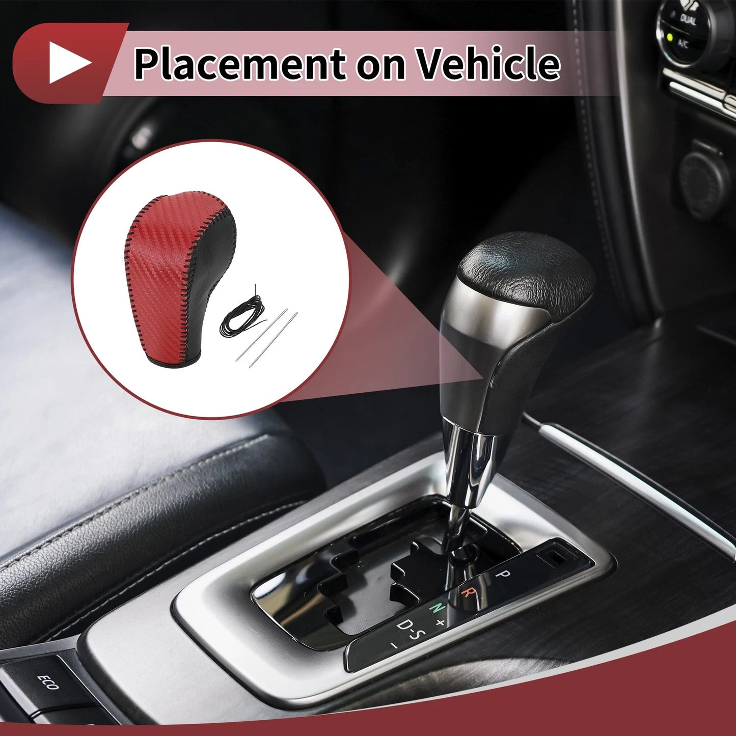 1 Pc Gear Shift Knob Cover for Ford Edge (2011–2014) Red Faux Leather