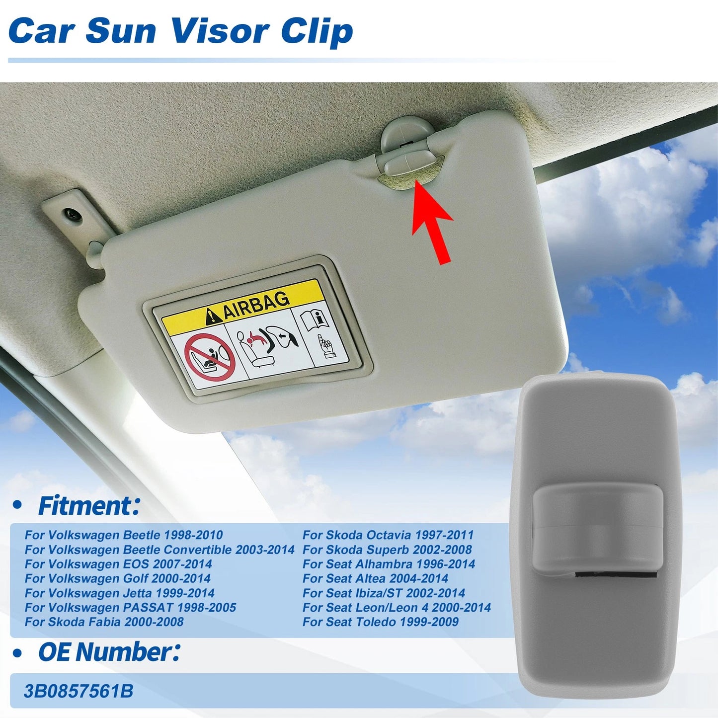 Sun Visor Clip for Volkswagen Beetle EOS (1998–2010) No. 3B0857561B