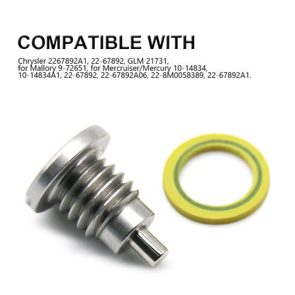 Set of 2 Magnetic Outdrive Drain Plugs & Gaskets for MerCruiser