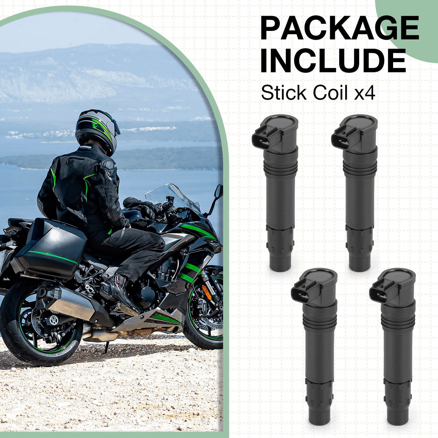 Set of 4 Ignition Coils for Kawasaki Ninja 1000 ZX-9R ZX-12R Z1000 Z750S (1998–2013)