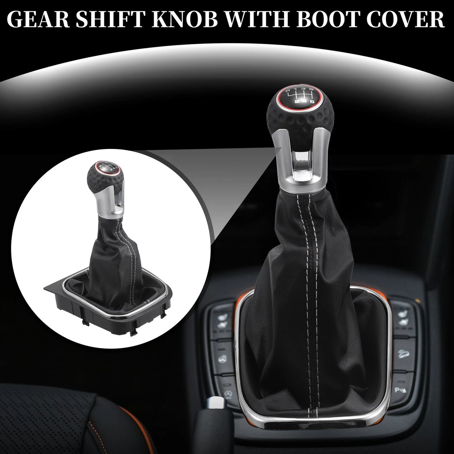 6 Speed Manual Gear Shifter Knob with Cover for VW Golf 5 (2003–2008) Faux Leather