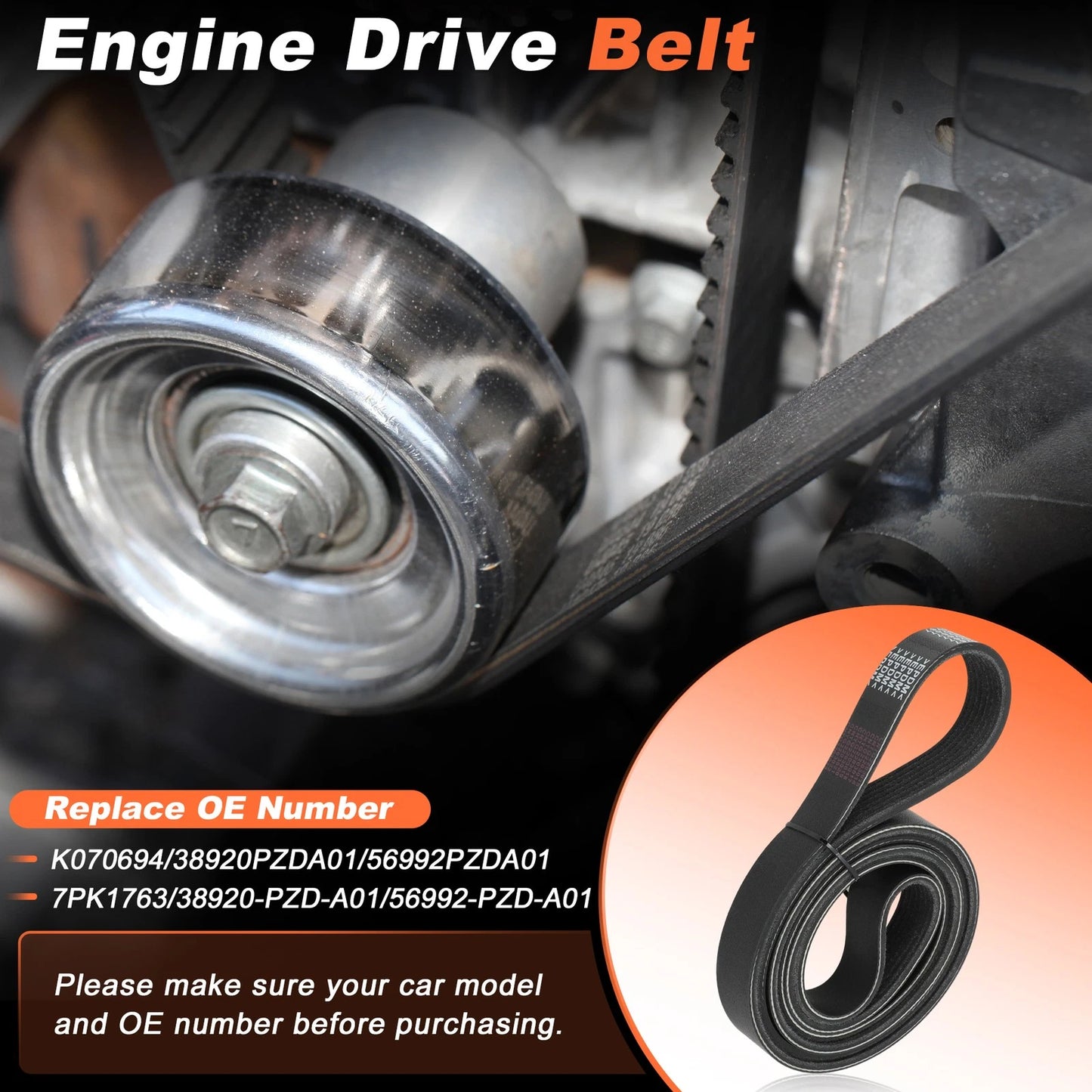7PK1763 Serpentine Drive Belt for Honda Element (2003–2011) 2.4L